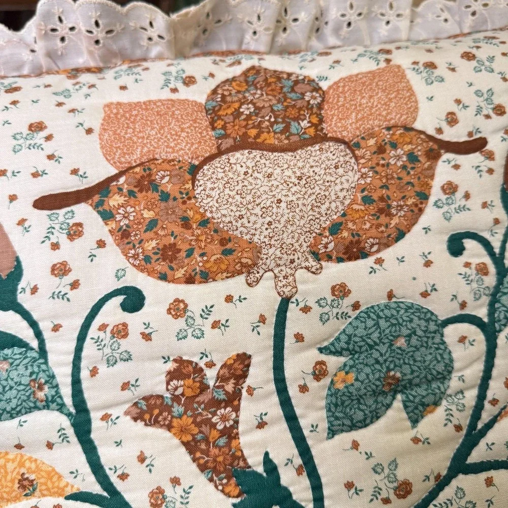 Vintage Throw Pillows Cottagecore Floral Ruffle Eyelet Lace Farmhouse Grannycore